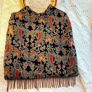 St.John’s Bay Boho Style Bamboo Handle Handbag Dark Floral Print